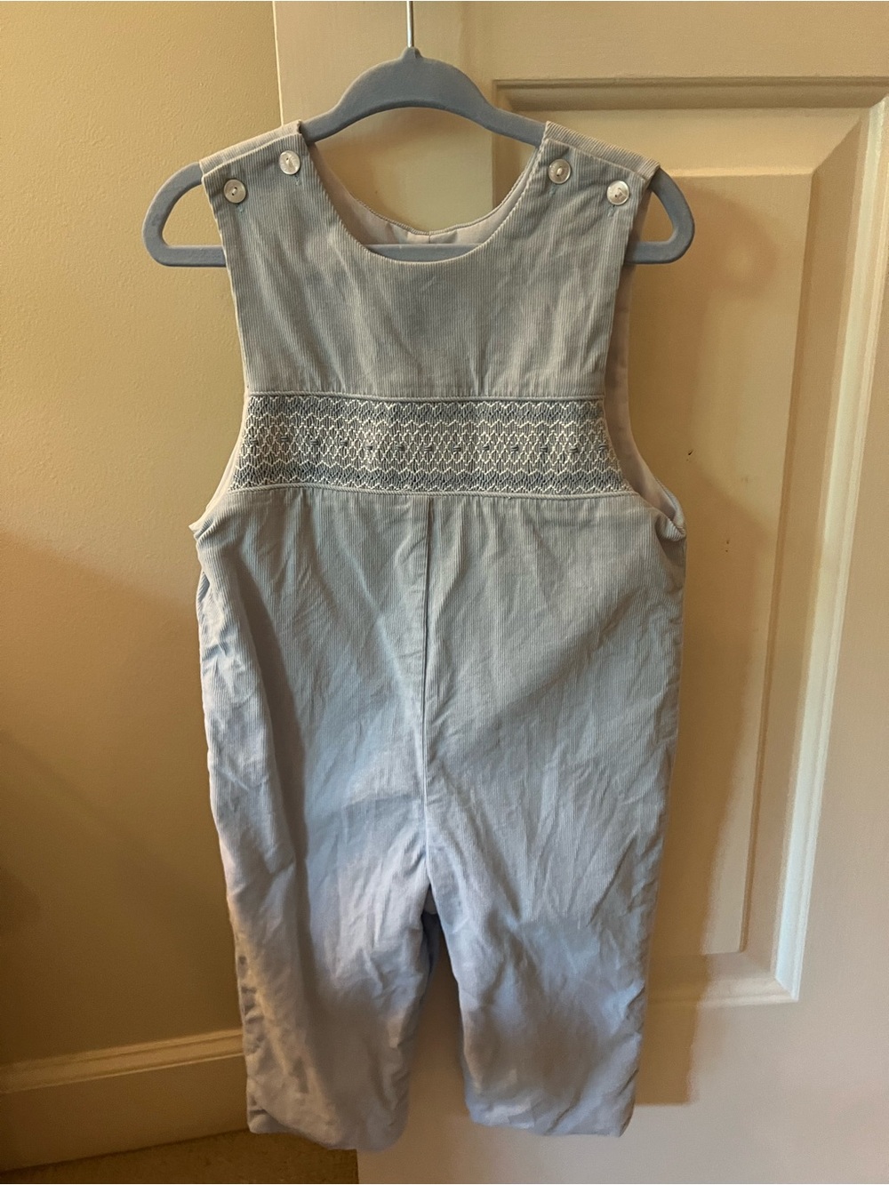 Petit Bebe Light Blue Smocked Boys' Cotton Overalls